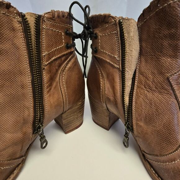 Bed|Stu Bia Tan Dip Dye Leather Ankle Boot Western Boho Festival Size 9 - Picture 8 of 12